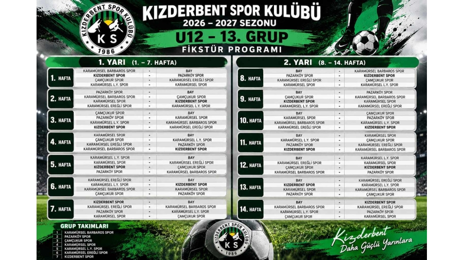 Kızderbent Spor U12 Takımının Fikstürü Belli Oldu