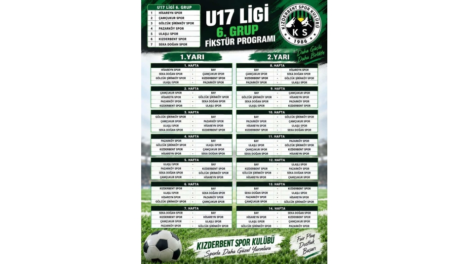 Kızderbent Spor U17 Takımının Fikstürü Belli Oldu